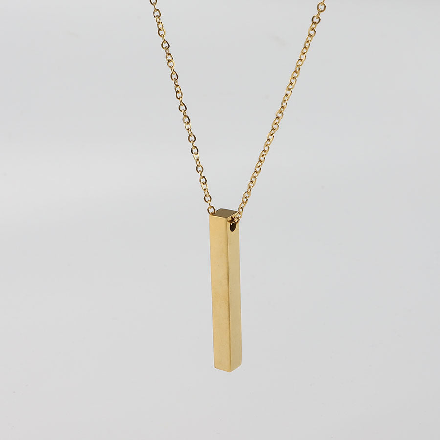 Cylinder Finely Polished Lettering Pendant Stainless Steel Necklace